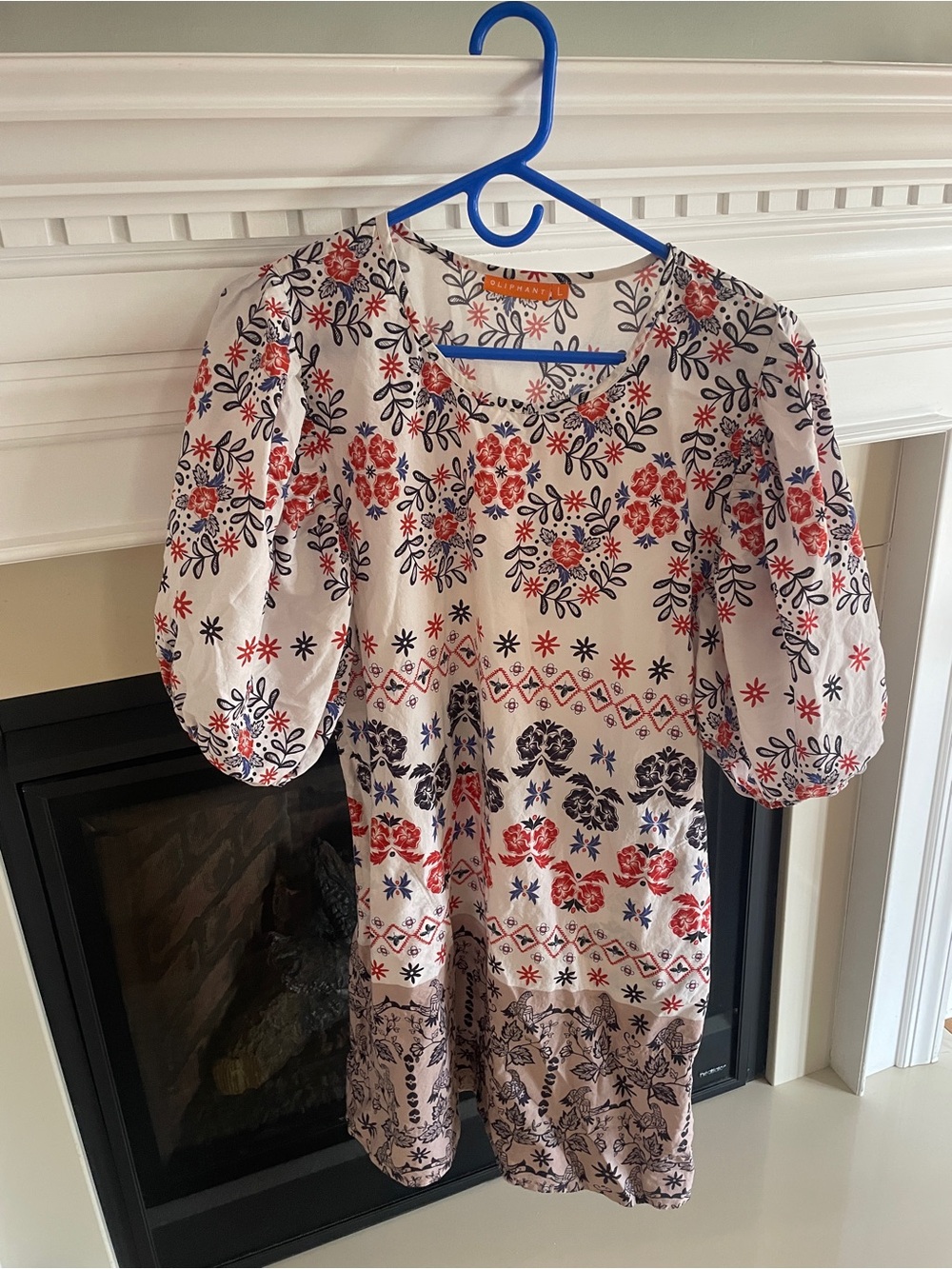 Oliphant Cream Dress with Red and Navy Floral Print